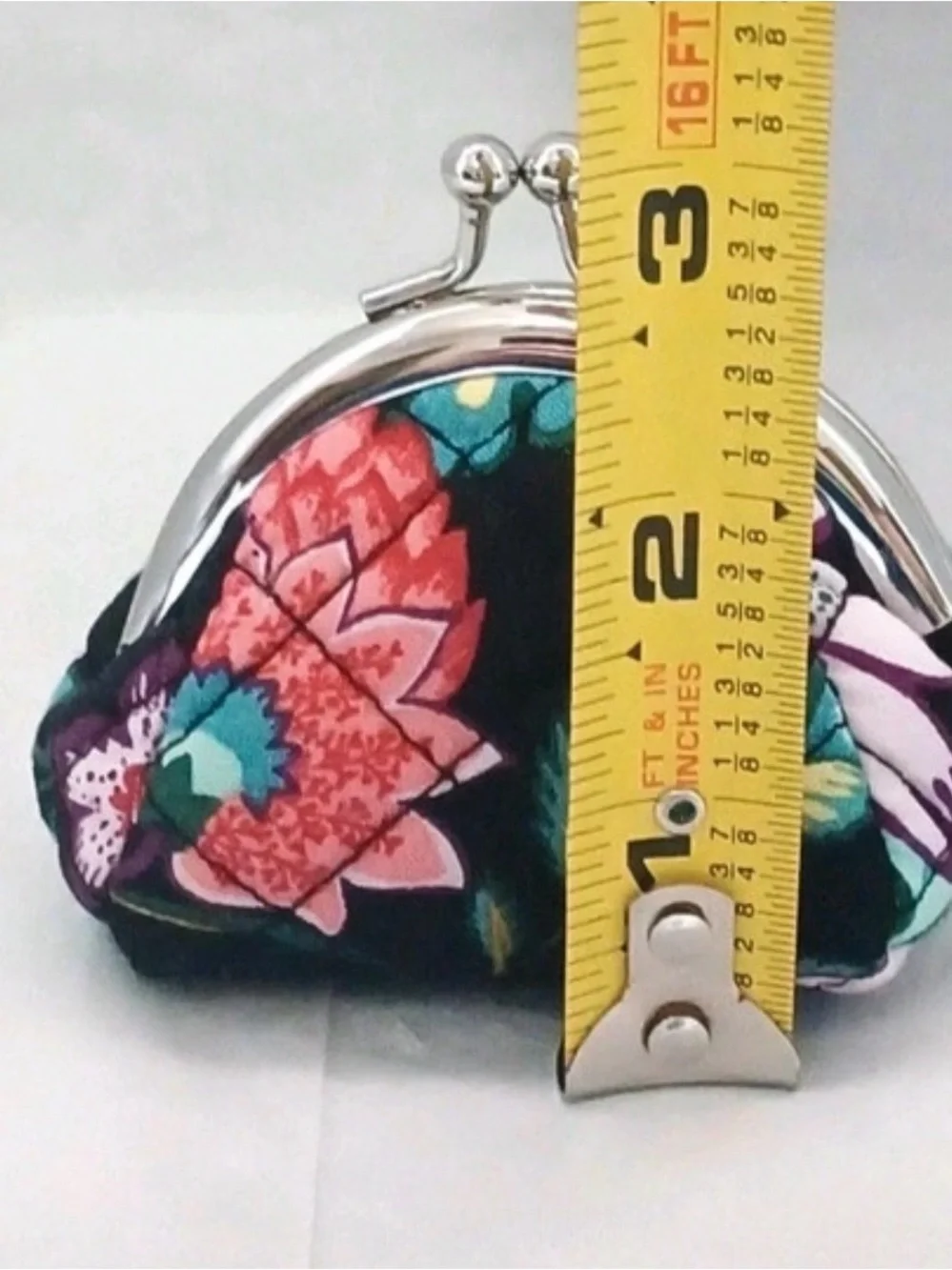 Vera Bradley Black Floral Kiss-Lock Coin Purse with Teal & Purple Flowers - Picture 4 of 4